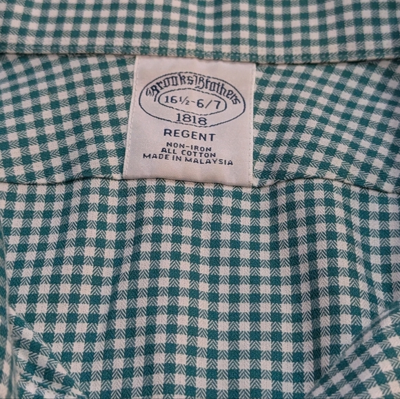 Brooks Brothers Shirt Green Gingham Check Button Up Regent 100% Cotton 16 1/2 - Picture 7 of 8